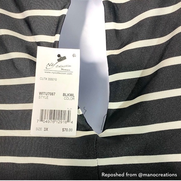 NY Collection Lace Up Black & White Striped Jumpsuit in a Plus Size 3X NWT - Picture 6 of 13